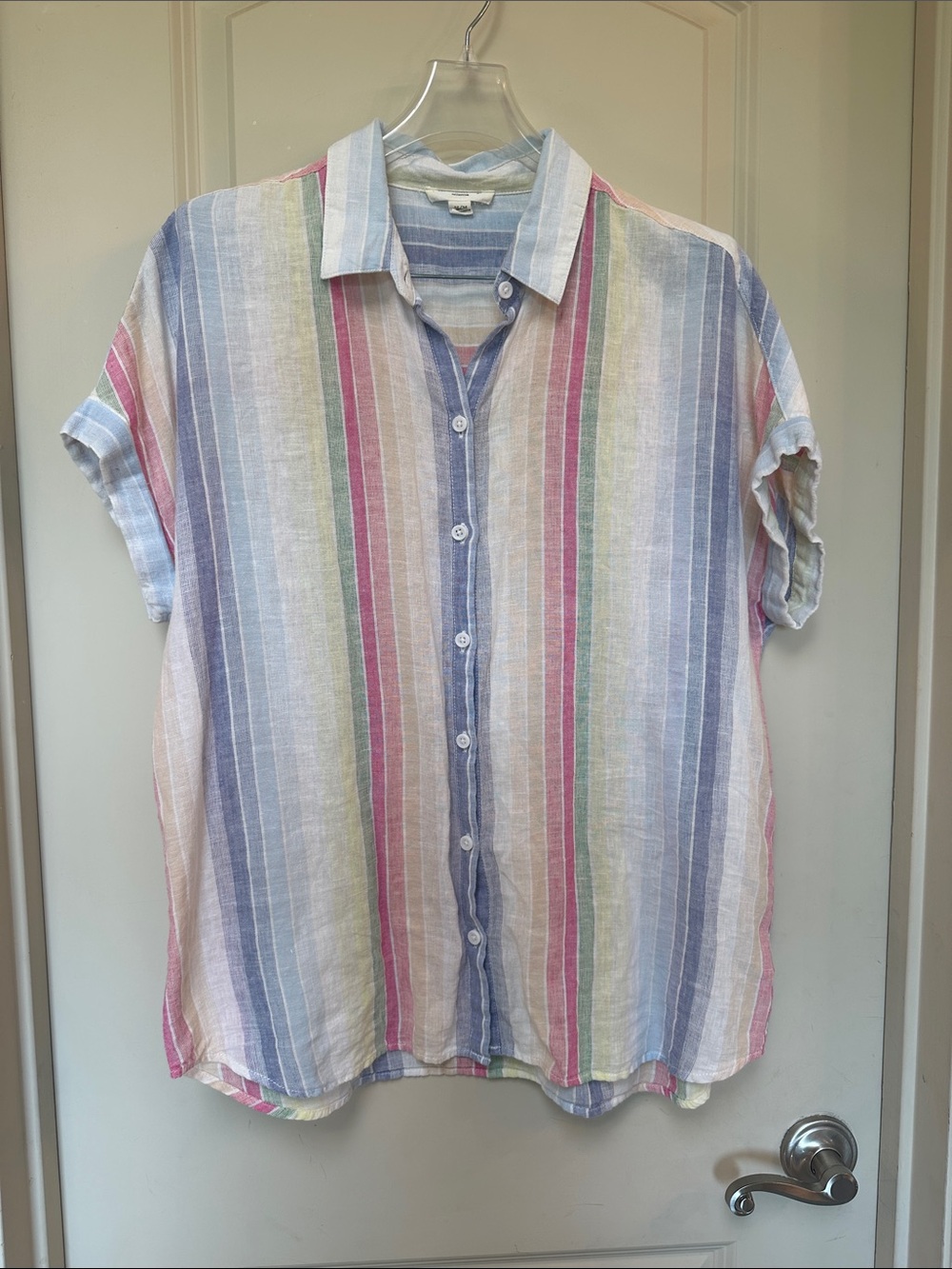 Beach Lunch Lounge Rainbow Linen Button Down Shirt - Women's M